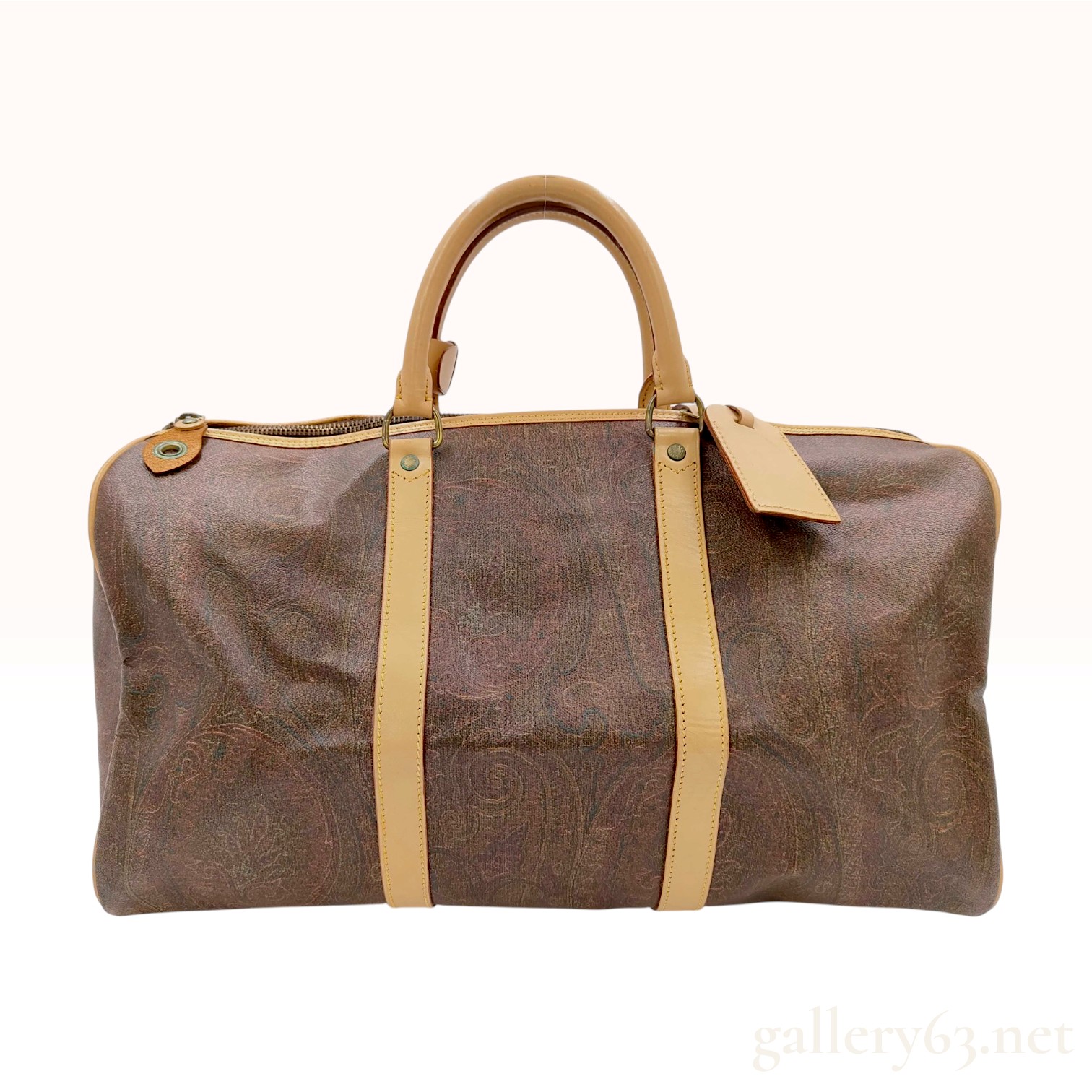 Vintage Etro Paisley Coated Canvas Brown Boston Duffle Bag with Padlock