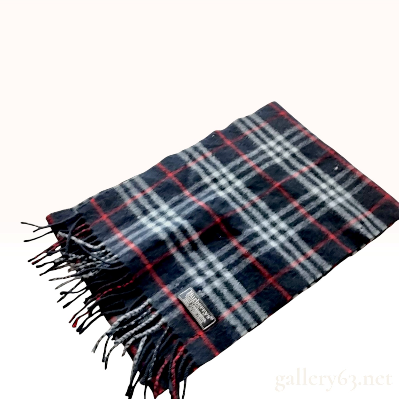 Vintage Burberrys Nova Check Navy Lambswool Scarf