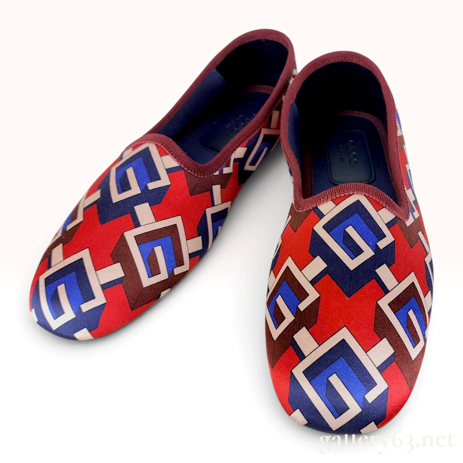Gucci Geometric Monogram Printed Satin Slipper Flats Size 36 With Box