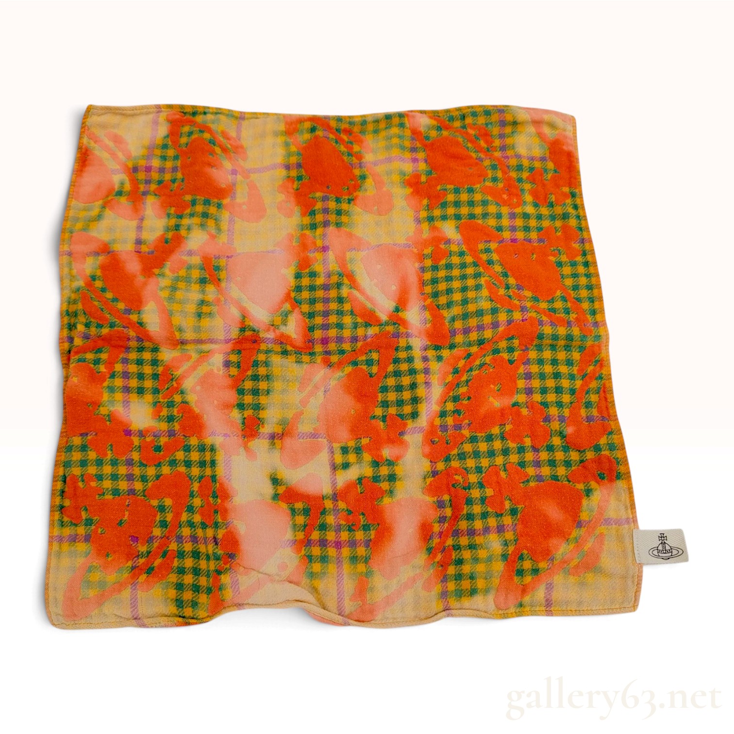 Vivienne Westwood Orb Plaid Orange Cotton Scarf