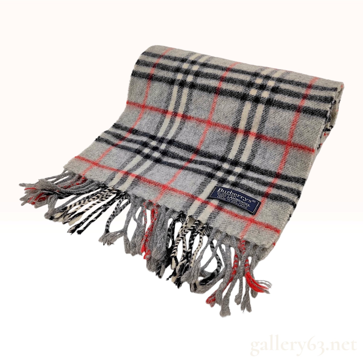 Vintage Burberrys Classic Check Grey Lambswool Scarf