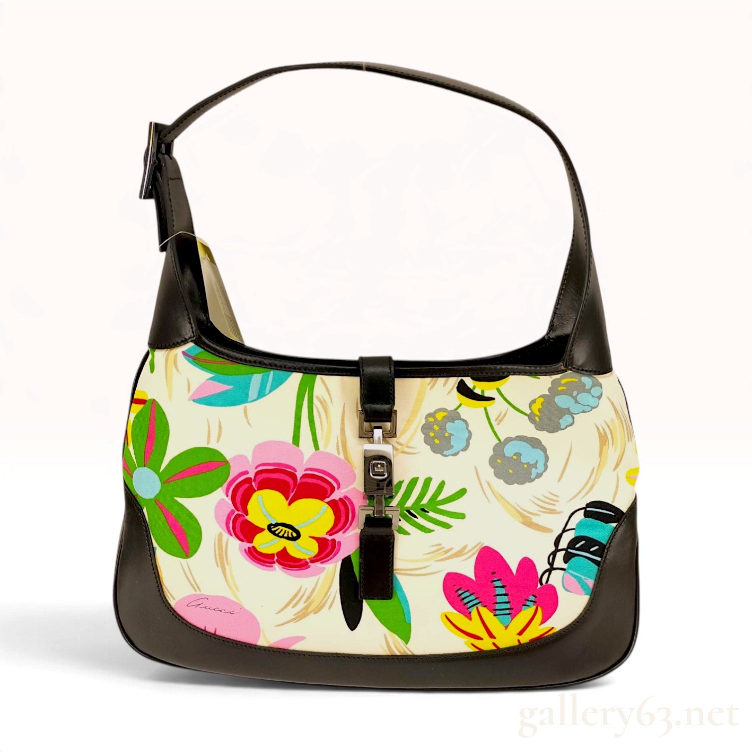 Gucci Flora Canvas and Black Leather Jackie Shoulder Bag