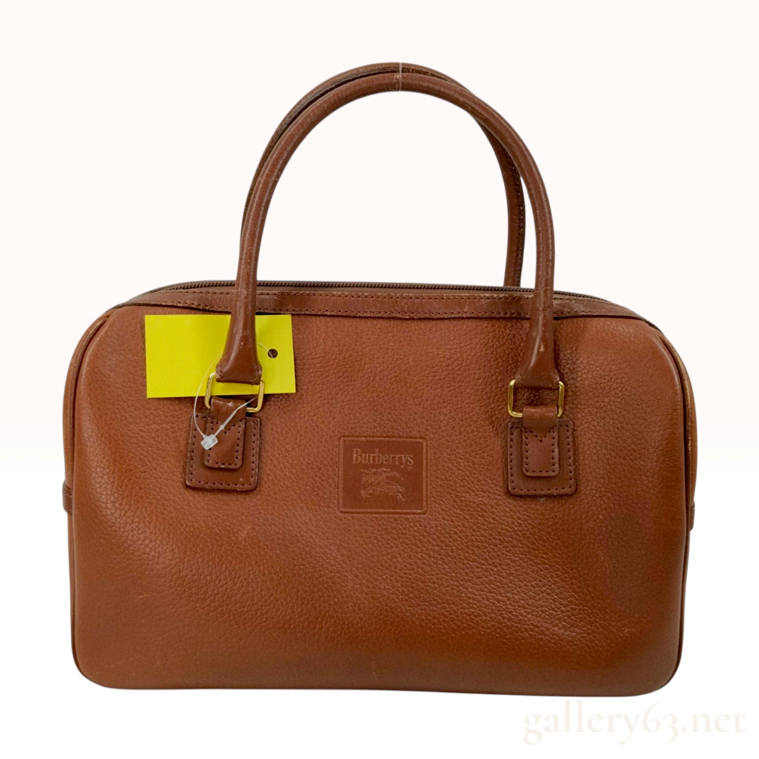 Vintage Burberrys Brown Grained Leather Mini Boston Bag