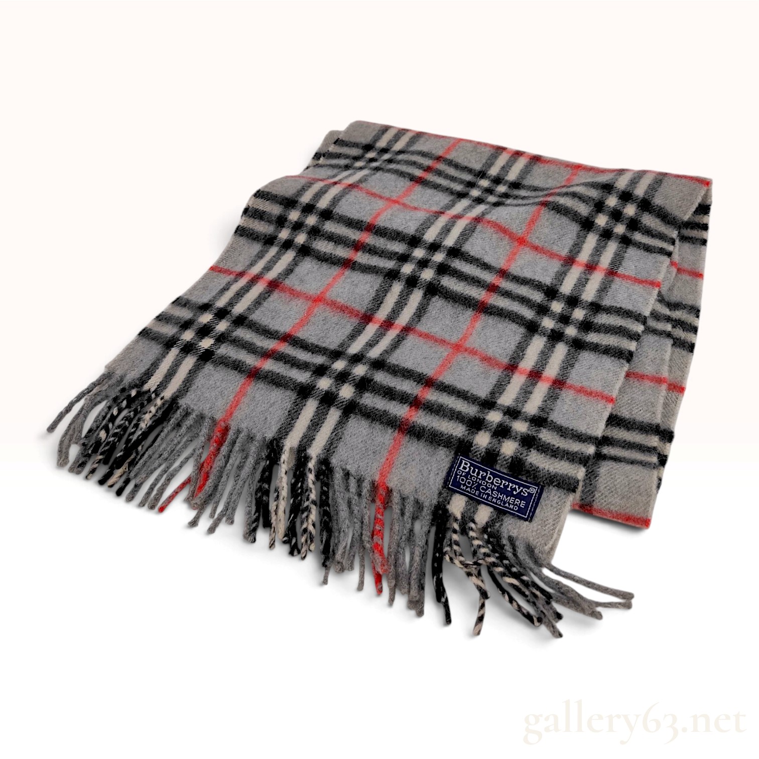 Vintage Burberrys Grey Checkered Cashmere Scarf