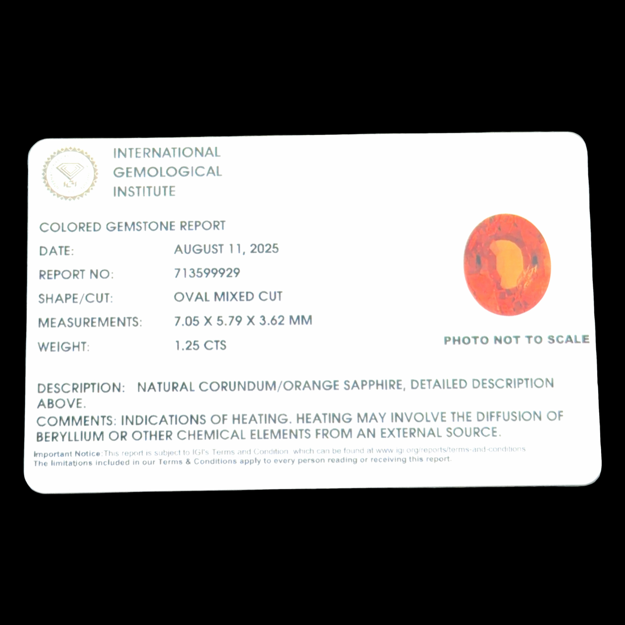 1.25 Carat Certified Orange Sapphire