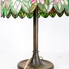 Vintage ornate floral leaded lamp. 16" in diameter. Handel or Unique. Vibrant floral leaded Image - 2