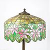 Vintage ornate floral leaded lamp. 16" in diameter. Handel or Unique. Vibrant floral leaded Image - 3