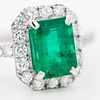 GIA Platinum 1.63ct Colombian Emerald & 0.67ctw Diamond Halo Ring, 7. Pt900 1.63ct F2 Emerald Image - 5