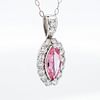 Platinum 1.013ct Pink Sapphire & 0.52ctw Diamond Cluster Pendant Necklace w/Gem Report, 18". An Image - 1