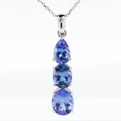 14KWG 5.62ctw Tanzanite & Diamond Pendant Necklace 18". 14KWG Necklace and Pendant 3 Stone