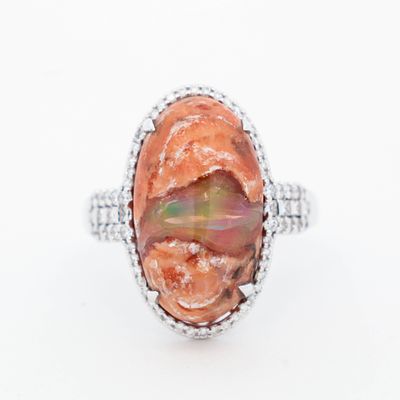 18KWG Chromia Dragon's Egg 11.17ct Opal & .49ctw Diamond Ring, 7.25. 18K white gold ring by
