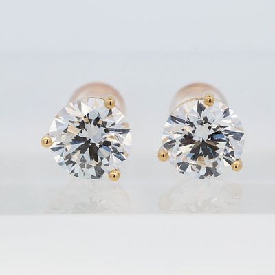 18KYG 3.00ctw 3-Prong Lab Grown Diamond Stud Earrings 1.8 grams