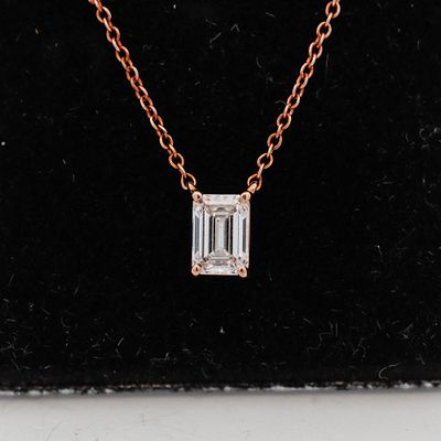 14KRG 0.50ct Lab Emerald Cut Diamond Necklace 18". 14KRG 0.50ct Lab Emerald Cut Diamond Pendant 
