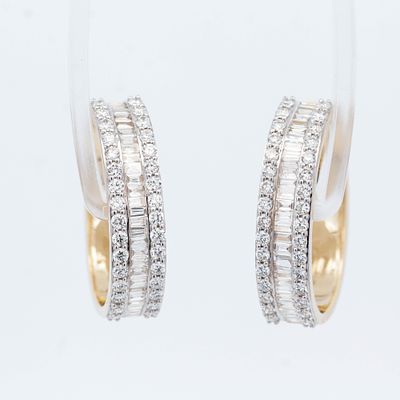 10KYG 3.00ctw Lab Grown Diamond Hoop Earrings 10.4 grams 26mm from post to bottom of 