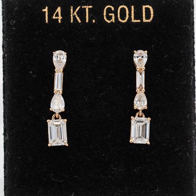 14KYG 1.25ctw Lab Grown Diamond Drop Earrings Total weight: 1.9 grams Baguette, pear, and 