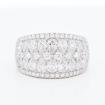 14KWG 3.00ctw Pear-and-Round Lab-Grown Diamond Wide Band, 6.75. Type of Jewelry: Wide pavé dress 