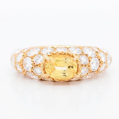 18KYG Imperial Topaz & Diamond Pave Ring, 6.5. An incredible 18K yellow gold band crowned with