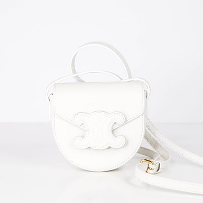 CELINE Mini Besace Cuir Triomphe White Leather Bag. This refined shoulder bag from CELINE