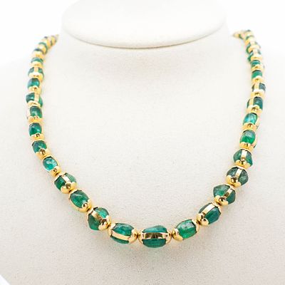 18K YG incredible double sided emerald necklace 45 carats!!!. Magnificent 18K YG emerald