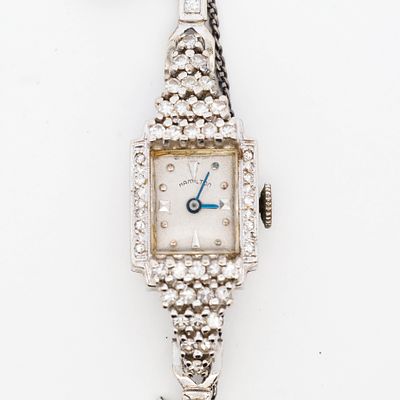 14KWG Ladies Hamilton Watch w/Diamonds 18.6 grams marked 14K Gold