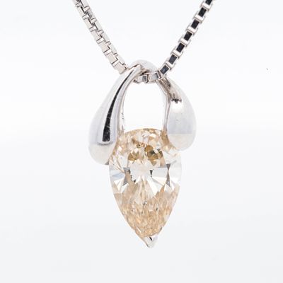 2.00ct Fancy Light Brown Pear-Shape Diamond Pendant Necklace in PT900. Modern platinum drop