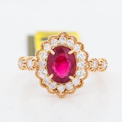 18KYG GIA Certified 1.98ct Burmese Ruby & 0.55ctw Diamond Ring, 6.25. Beautiful 18K yellow gold