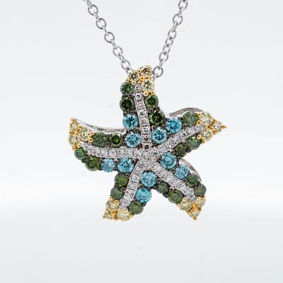 14KWG Effy 0.80ctw Diamond & Multi-Gemstone Starfish Necklace. 14K white gold necklace by Effy