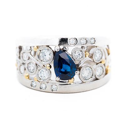 Platinum 1.11ct Sapphire & 0.53ctw Natural Diamond Ring, sz 7. From a jewelry store with $4 
