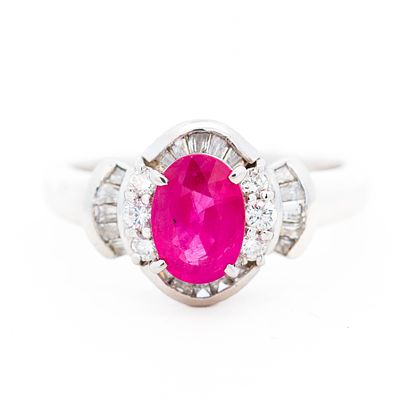 GIA Platinum 1.11ct Ruby & 0.43ct Diamond Ring, Size 5.5, Papers - GIA 5506589773. From jewelry 
