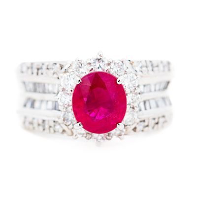 GIA Platinum 2.04ct Burma Ruby & 1.00ctw Natural Diamond Ring, Size 6.25. From jewelry store 