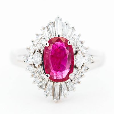 GIA Platinum 1.21ct Ruby & 0.66ct Diamond Ring, Size 6 - GIA 5231601936. From jewelry store with 
