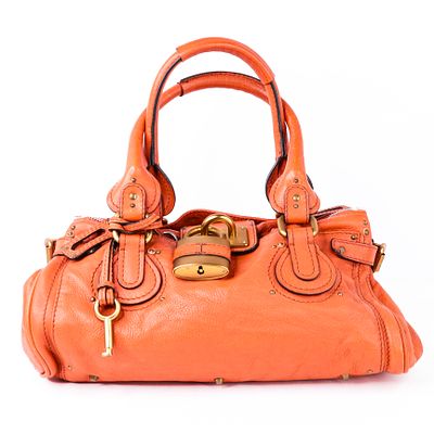 Chloe Paddington Satchel – Orange Leather with Gold-Tone Padlock. Iconic Chloé Paddington 
