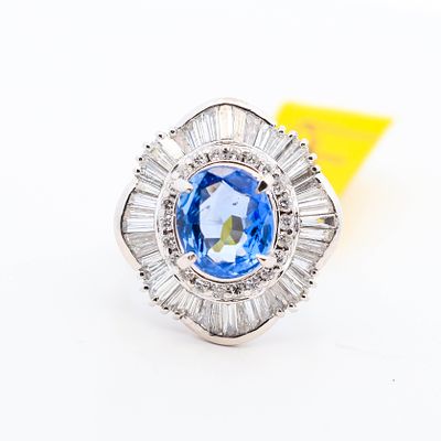 Plat. GIA Cert 3.10ct NO HEAT Sapphire 2.02ctw Diamond Ring, Ring size: 6.25, Weight: 15.2 grams. 