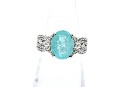 Platinum 2.14ct Pariba Tourmaline & 0.32ct Diamond Ring, 6 w/Gem Report. 2.14ct modified oval 