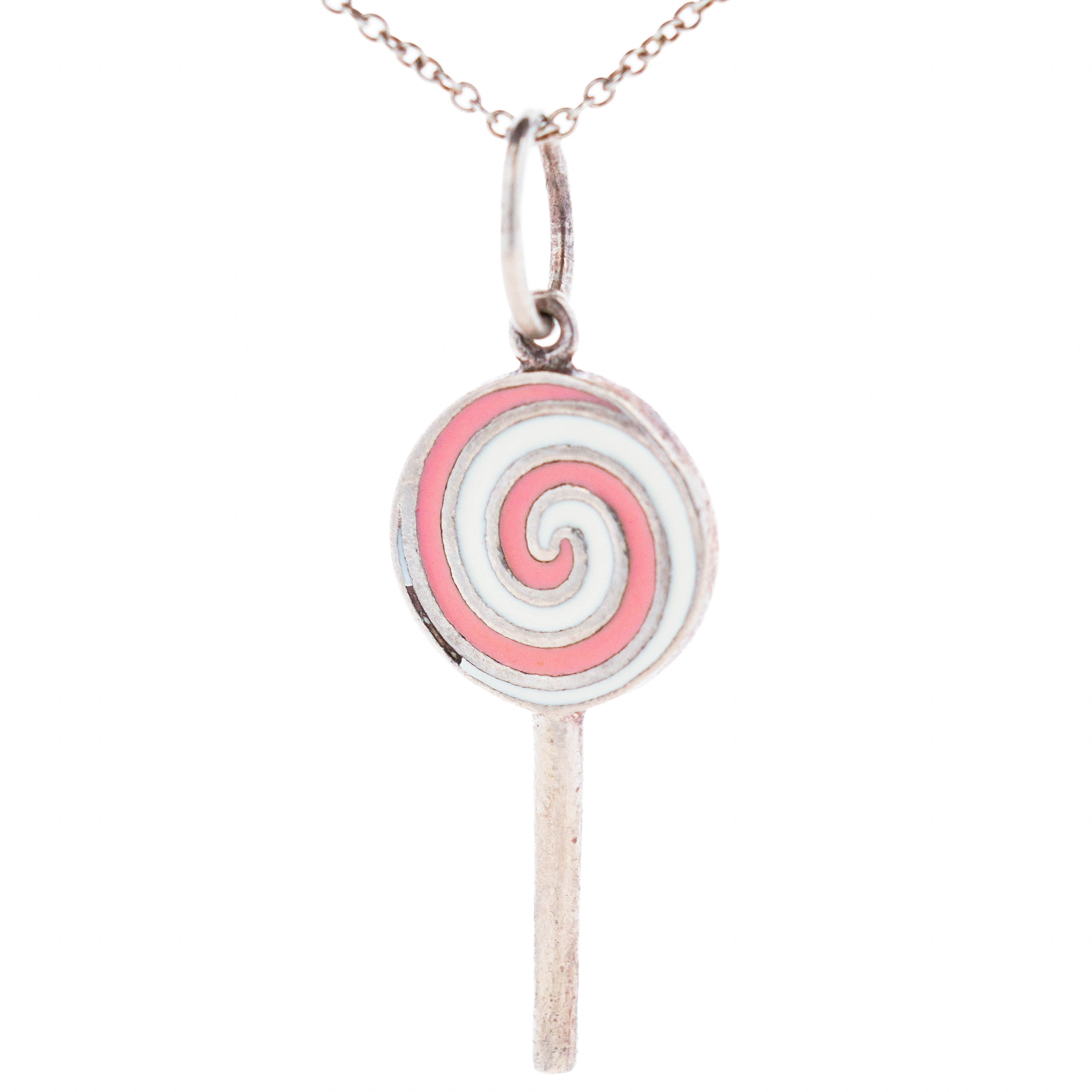 Lot 255 - Rare Tiffany & Co. Enamel Pink Candy Lollipop Necklace