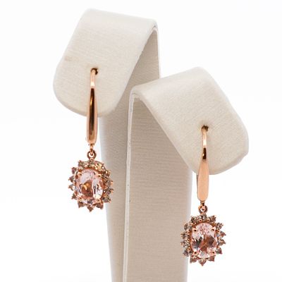 14K RG Morganite & Diamond Earrings. 14K Rose Gold Morganite &amp; .02ctw Diamond Earrings 