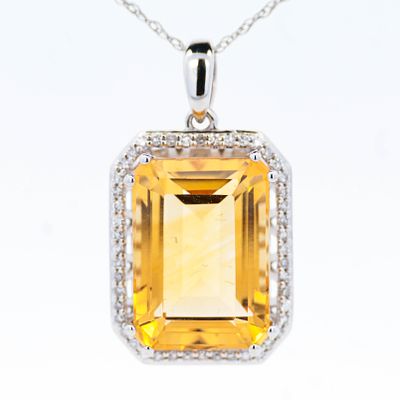 14K WG Honey Citrine & Diamond Pendant Necklace 18". You're getting a 14k white gold twisted 