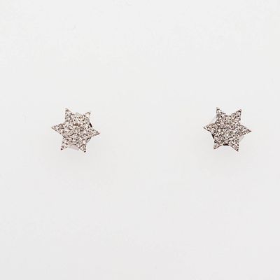 14K WG Diamond Six Pointed Star Earrings. A pair of 14k white gold diamond star studs, set with 