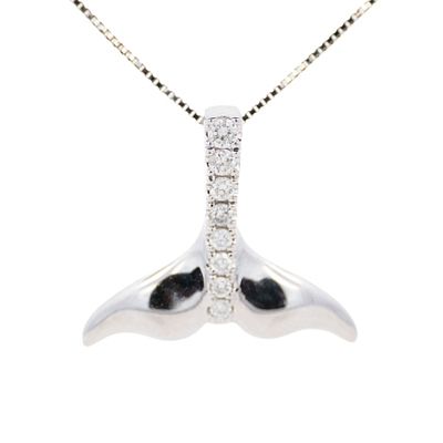14K WG Diamond Pendant Necklace 18". 14k gold dolphin tail pendant set with approximately .12ctw 