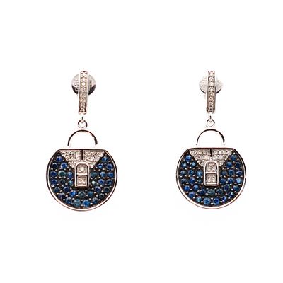 14K WG .77ct Sapphire & .15ctw Diamond Earrings. 14k white gold earrings set with approximately 