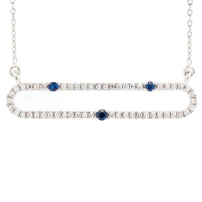 14K WG Sapphire & Diamond Bar Necklace 18". 14k white gold sapphire and diamond bar necklace 