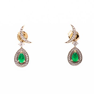 14KYG Diamond Pave Crescent Moon Earrings with Emerald Halo Drops. Talk about angelic!! Talk 