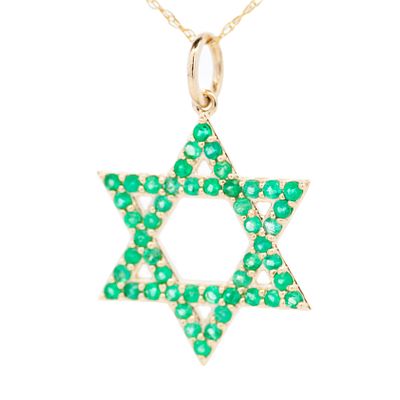 14K YG Emerald Pendant Star of David 18" Chain. 14k yellow gold Star of David pendant set with 