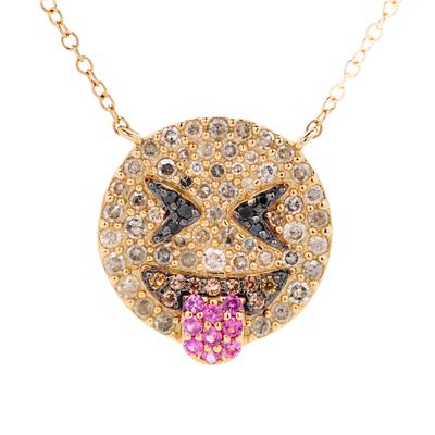 14K YG Pink Sapphire & Diamond Necklace. 14k white gold pink sapphire and diamond necklace. 
