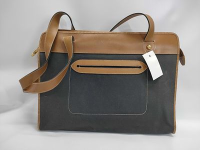 Dior Vintage Paris Spear tote bag in black canvas with tan leather trim and top edge; 