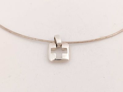 Tiffany & Co. Structured Cube Pendant Necklace. Tiffany & Co. sterling silver pendant having 