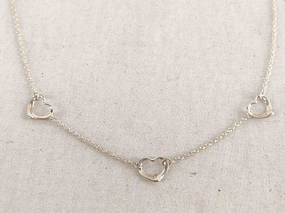 Tiffany & Co. Open Heart Three-Station Necklace. Tiffany & Co. open heart sterling silver 