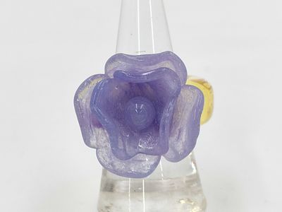 CHANEL Camellia Purple x Yellow Resin Ring, size 6.5. Authentic Chanel statement ring features a 