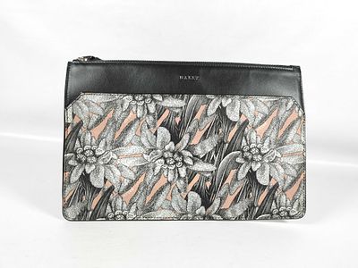 Bally Printed Leather-Trim Clutch Bag. Clutch bag having rectangular form featuring floral 