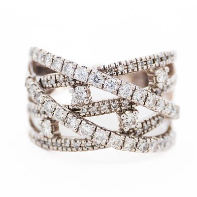 14K White Gold 1.00ct Natural Diamond Crisscross Ring, Size 7.5. 14K white gold ring weighing 